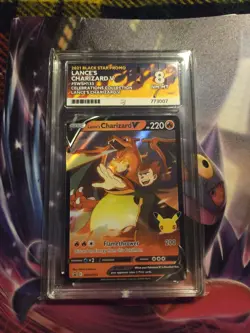 Pokemon Lance's Charizard SWSH133 Celebrations Promo Card Ace 8 Graded Slab - Image 1