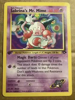 Sabrina’s Mr. Mime Pokemon Card Gym Challenge 59/132 1st Edition HP - Image 1