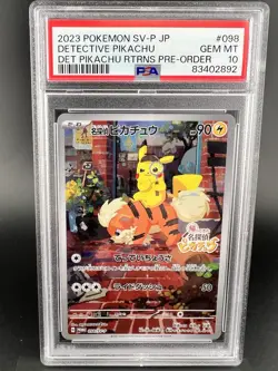 2023 Pokemon SV Pre-Order Promo Japanese 098 Detective Pikachu PSA 10 - Image 1