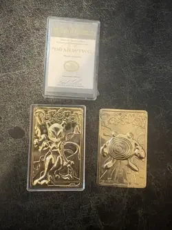 23k Gold Plated Mewtwo & Poliwhirl Pokemon Burger King 1999 Metal Trading Card - Image 1