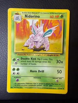 HP Base Set Unlimited Nidorino 37/102 Uncommon Pokemon - Image 1