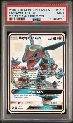 2018 POKEMON SUN & MOON CELESTIAL STORM #177A FULL ART/RAYQUAZA GX PSA 9 - Image 1