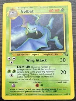 Golbat 34/62 Pokemon TCG WOTC Base Set Fossil Uncommon Heavily Played HP - Image 1
