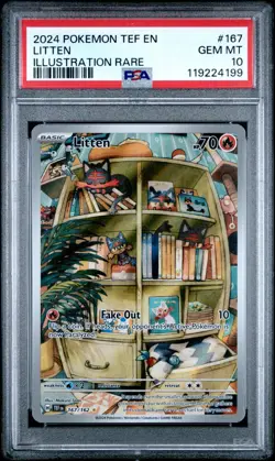 2024 POKEMON TEF EN-TEMPORAL FORCES ILLUSTRATION RARE #167 LITTEN PSA 10 - Image 1