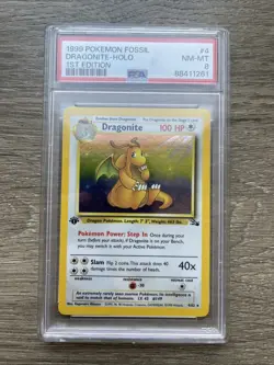 🔥Dragonite 4/62 Fossil 1st Edition Holo Rare 1999 Pokemon Wizard Nintendo PSA 8 - Image 1