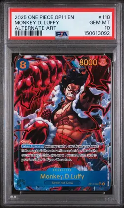 PSA 10 ENG One Piece: A Fist of Divine Speed Monkey.D.Luffy (Alt Art) OP11-118 - Image 1
