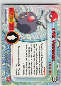 MP Venonat #48 Topps Trading Cards Series 1 Pokemon 1999 - Image 2