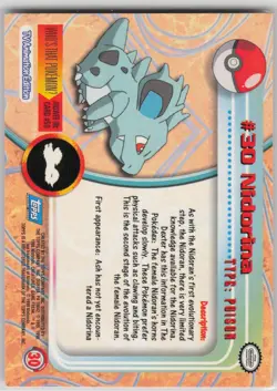 MP Nidorina #30 Topps Trading Cards Series 1 Pokemon 1999 - Image 2