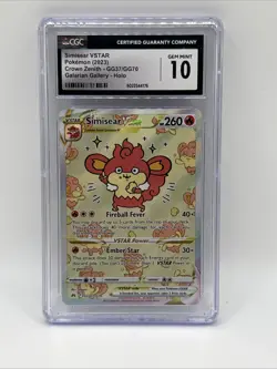 Pokemon TCG Crown Zenith Galarian Gallery Simisear VSTAR GG37/GG70 CGC 10 PSA 10 - Image 1