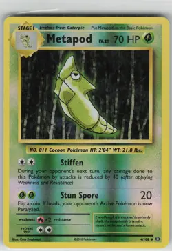 MP Metapod 4/108 Uncommon Evolutions Pokemon Reverse Holo 2016 - Image 1