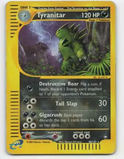 2002 Pokemon, Aquapolis, #40/147 Tyranitar, Reverse Holo Rare - Image 1