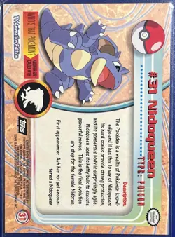 NM Topps Nidoqueen 31 Pokemon Tv Animation 1999 - Image 2