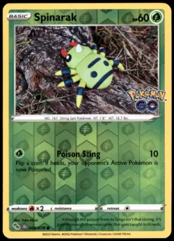 Spinarak (Peelable Ditto) 006/078 Pokemon GO Common Reverse Holo LP - Image 1
