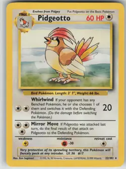 LP Pidgeotto 22/102 Rare Base Set Unlimited Pokemon 1999 - Image 1
