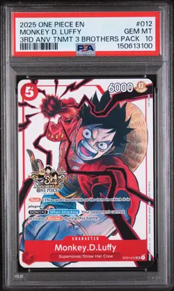 PSA 10 ENGLISH One Piece Monkey D Luffy ST01-012 3rd Anniversary - Image 1