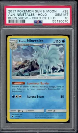 2017 Pokemon Alolan Ninetales Cracked Ice Holo 28/147 PSA 10 (Burning Shadows) - Image 1