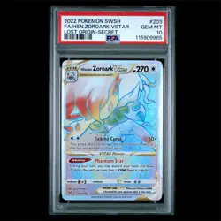 2022 Pokemon SWSH Lost Origin Full Art Hisuian Zoroark Vstar #203 PSA 10 - Image 1
