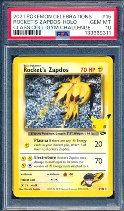 Rocket's Zapdos 2021 Pokemon Celebrations #15 Classic Collection Holo PSA 10 - Image 1
