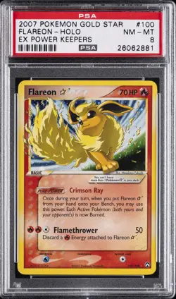 2007 POKEMON EX POWER KEEPERS GOLD STAR #100 FLAREON-HOLO PSA 8 - Image 1