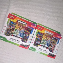 Pokemon TCG First Partner Illustration Series 1 Promo Pack - 3 Cards, Sticker - Image 1