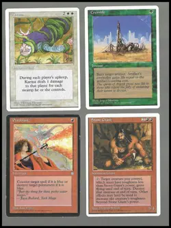 4 1995 Magic the Gathering Pyroblast, Stone Giant, Crumble, Karma Trading Cards - Image 1
