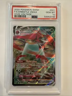 2020 POKEMON SWORD & SHIELD VIVID VOLTAGE #021 FULL ART/ORBEETLE VMAX PSA 10 - Image 1
