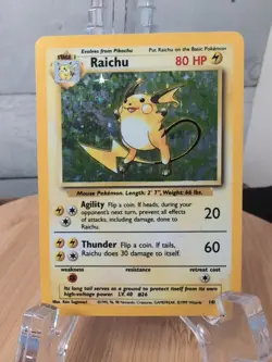 Pokemon TCG Base Set Raichu Holo Card 14/102 Unlimited Holo Rare MP - Image 1