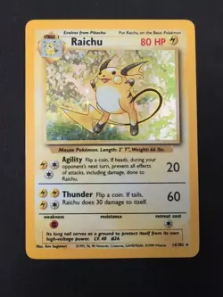 Pokemon TCG Base Set Raichu Holo Card 14/102 Unlimited Holo Rare MP - Image 2