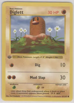 Pokemon Diglett 2 1st edition base set 47/102 Raw NM MT WOTC Rare Vintage 1999 - Image 1