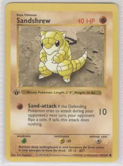 Pokemon Sandshrew 2 1st edition base set 62/102 Raw NM MT WOTC Rare Vintage 1999 - Image 1