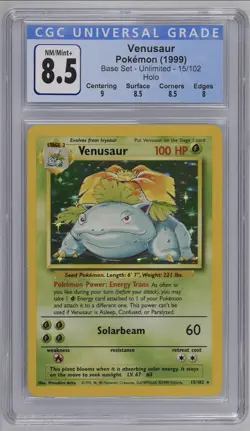 1999 POKEMON BASE SET UNLIMITED VENUSAUR HOLO #15/102 CGC 8.5 - Image 1