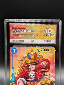 Monkey D Luffy - P-043 PROMO 2nd Anniversary Stamp ONE PIECE CCG ACE GRADING 10 - Image 3