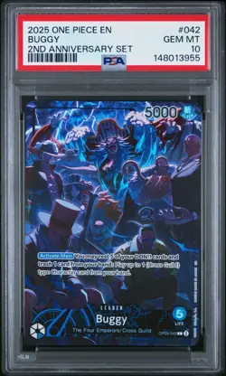 2025 ONE PIECE OP09 042 BUGGY ENGLISH 2ND ANNIVERSARY SET LEADER PROMO PSA 10 - Image 1