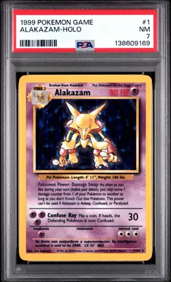 1999 Pokemon Game 1/102 - Alakazam-Holo PSA NM 7 - Image 1
