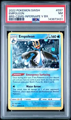 2022 POKEMON SWSH BRILLIANT STARS #037 EMPOLEON BRS-CSMS-INFERNAPE V BX. PSA 7. - Image 1