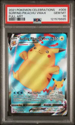 PSA 10 Surfing Pikachu Vmax #009 Celebrations Classic Collection 2021 Pokemon - Image 1