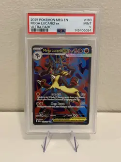 Mega Lucario ex Ultra Rare 160/132 PSA 9 2025 Pokemon Mega Evolution - Image 1