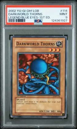 2002 YU-GI-OH! LOB-LEGEND OF BLUE EYES WHITE DRAGON #114 DARKWORLD THORNS PSA 9 - Image 1