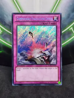 Yugioh Compulsory Evacuation Device LCJW-EN295 1st Edition Secret Rare LP - Image 1