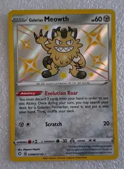 Pokemon Galarian Meowth Holo Shining Fates: Shiny Vault SV086/SV122 NM Holo Rare - Image 1