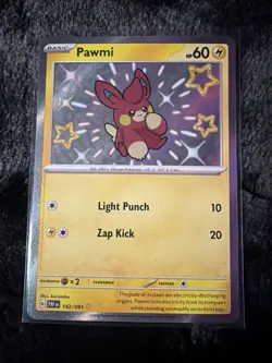 Pokemon TCG Paldean Fates Pawmi 142/091 Shiny Holo Rare Card NM Condition - Image 1
