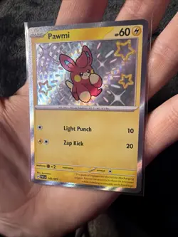Pokemon TCG Paldean Fates Pawmi 142/091 Shiny Holo Rare Card NM Condition - Image 3