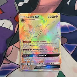Pokemon TCG Lunala GX Rainbow Secret Rare Card Sun & Moon 153/149 - Image 1