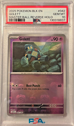 Golett #042/086 Reverse Foil Master Ball White Flare Pokemon 2025 PSA 10 - Image 1