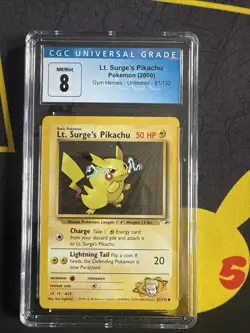 Pokemon Lt. Surge's Pikachu Card 81/132 Gym Heroes Common CGC 8 - Image 1