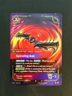 Spinning Axe 186/221 Epic Draven Signature Spell Riftbound Spiritforged card - Image 1