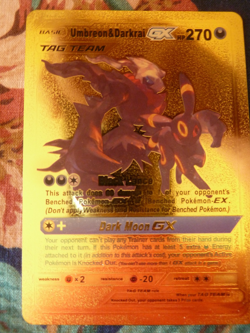 Gold Foil Pokemon Umbreon & Darkrai GX Tag team HP 270 Dark Moon GX card - Image 1