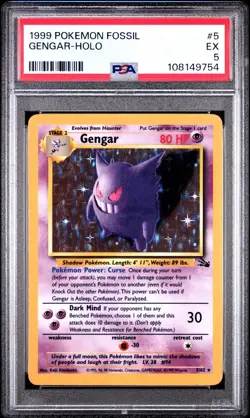 1999 POKEMON FOSSIL #5 GENGAR HOLO PSA 5 WOTC VINTAGE - Image 1