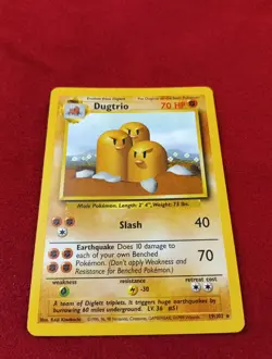 Pokemon TCG Base Set Rare Non-Holo Dugtrio 19/102 LP - Image 1
