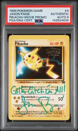 1999 POKEMON GAME MOVIE MOVIE PROMO #4 PIKACHU PSA AUTHENTIC AUTO 9 - Image 1
